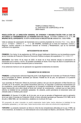 Modelo de documento de autorización de venta de una vivienda protegida