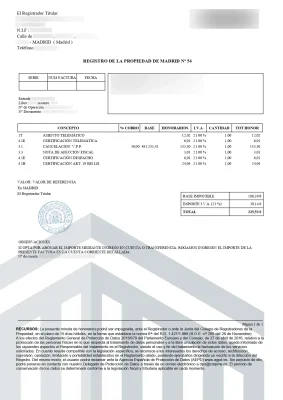 Factura Registro de la Propiedad Descalificación de Vivienda