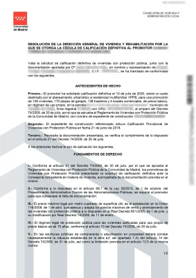 Calificación definitiva VPO 74/2009