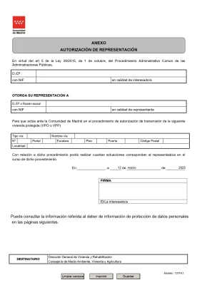 Autorización de representación para una autorización de venta