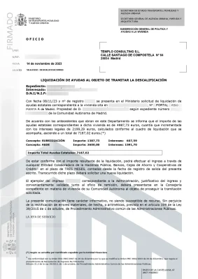 Carta de Pago Fomento al Devolver Ayudas de una VPO