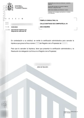 Notificación de la cancelación de la hipoteca del instituto nacional de la vivienda