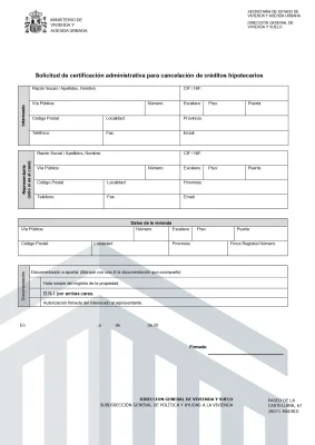 Formulario solicitud de cancelación de préstamo hipotecario