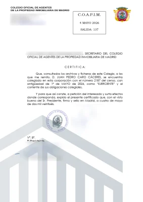 Certificado de estar registrado en el API