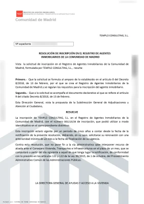 Inscripción en el RAIN Madrid