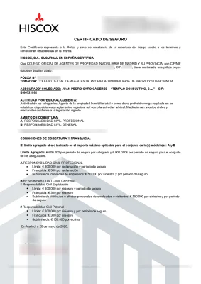 Seguro de Responsabilidad Civil Templo Consulting