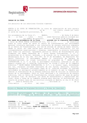 Cargas de una nota simple con la mención CALIFICADA DEFINITIVAMENTE DE VIVIENDA CON PROTECCIÓN PÚBLICA y las siglas VPPB